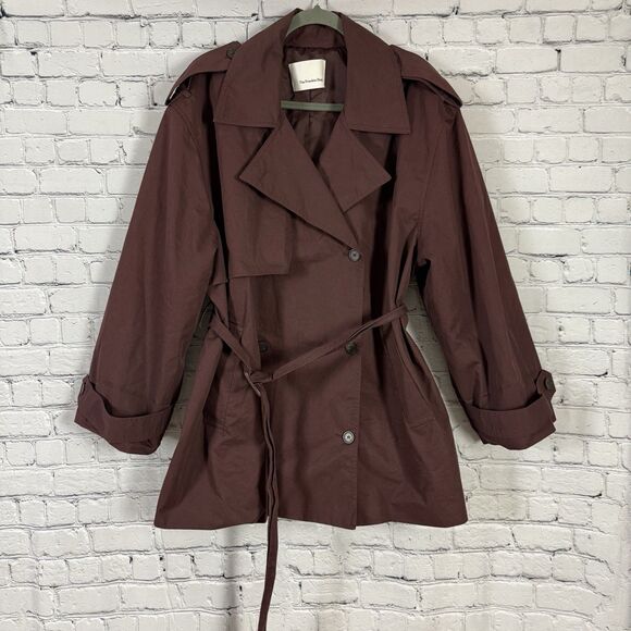 The Frankie Shop Lisburn Short Trench Coat Belted in Burgundy One Size O/S - Picture 5 of 15